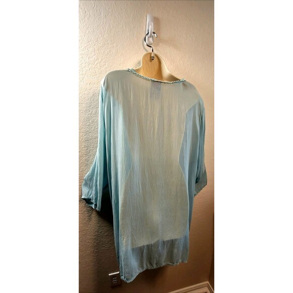JOHNNY WAS 3x LIGHT BLUE Tunic - Embroidered Cupra - 3/4 sleeve Shirt Blouse Top - Picture 10 of 12